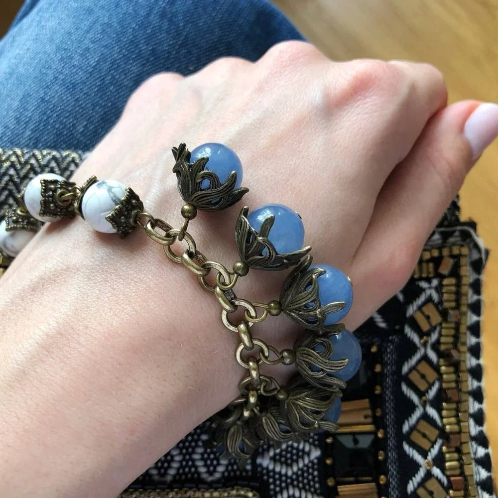 Multi stone bracelet boho, unusual handmade jewelry